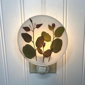 Nightlight with eucalyptus leaves, real pressed flowers, handmade night lamp, spa decor, Nature loving lamp, Mothers day, Boho style,