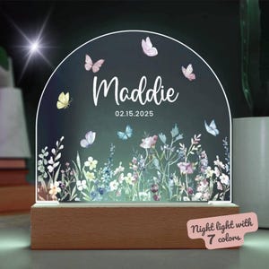 Custom Floral Butterfly Name Night Light,Personalized Flower Garden Night Lamp,Birthday Gift,Bedroom Bedside Light,Nursery Decor,Easter Gift