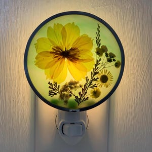 Real Pressed Flower Nightlight in Fresh  Green Stained Glass