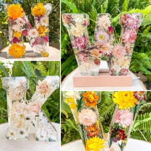 Floral Resin Night Light, Pressed Flower Resin Letters with LED Light, Personalized Flower Lamp, Birthday Gift for Her, Mother's Day
