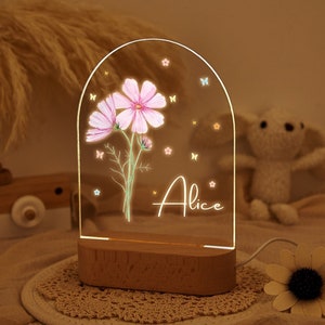 Personalized Birth Flower Name Night Light,Custom Flower Night Light,Kids Bedroom Night Light,Nursery Deocr,Housewarming Gift,Gift for Kids